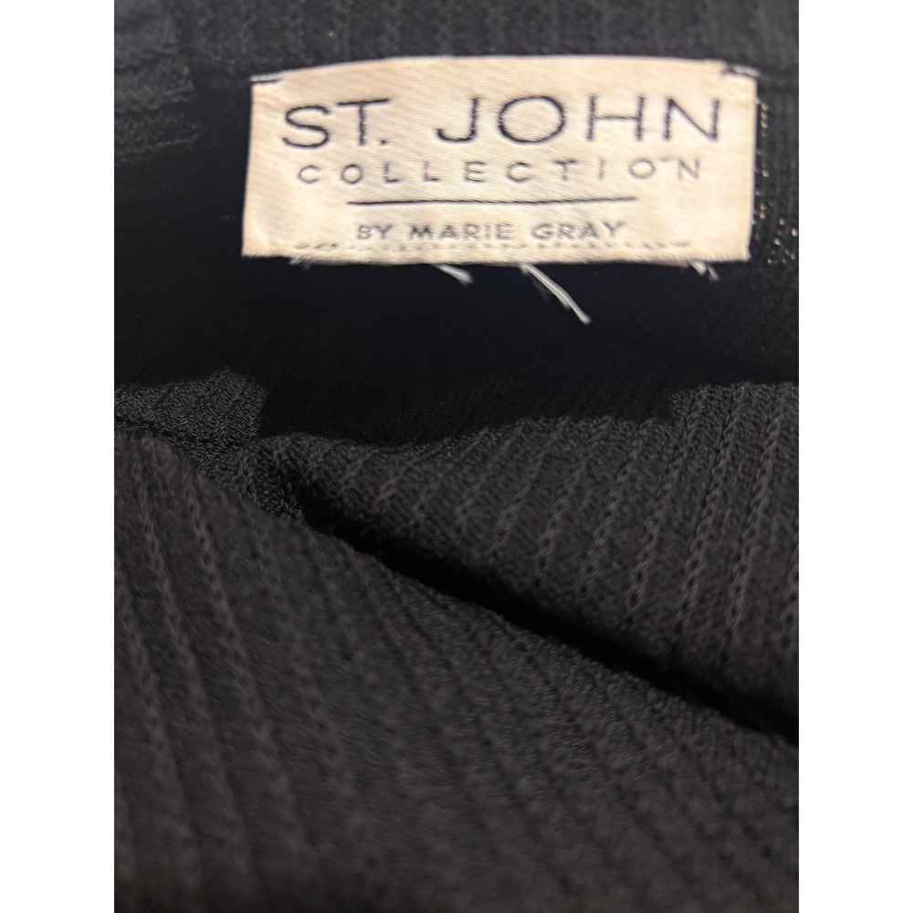 Vintage St. John Knit Dress S Black Santana Mock Neck Ribbed Quiet Luxury chic - Picture 9 of 10